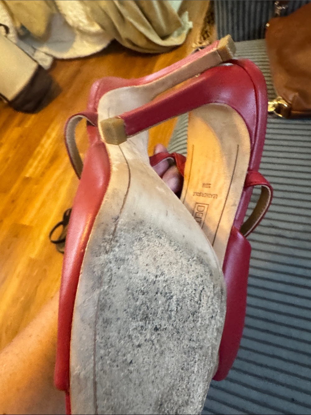 Detan Red Chain-Detail Slip-On Mules - Picture 3 of 6